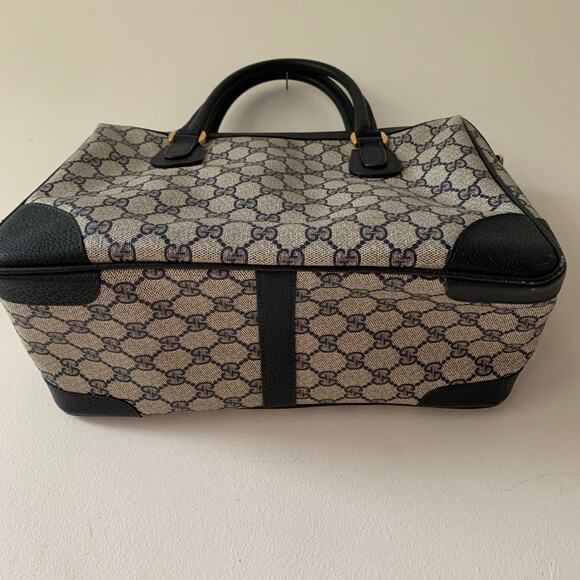 Vintage Gucci Boston Navy Blue Gray Handbag Purse Satchel Authentic - Picture 6 of 15